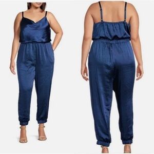 Naked Zebra Midnight Blue Satin Jumpsuit